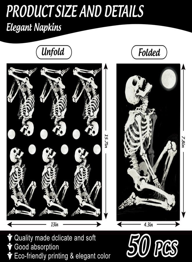 Whaline 50Pcs Halloween Guest Napkins Disposable Spooky Skeleton Paper Napkin Black Dinner Hand Napkins for Home Kitchen Bathroom Party Supplies Tableware Decor - Image 2